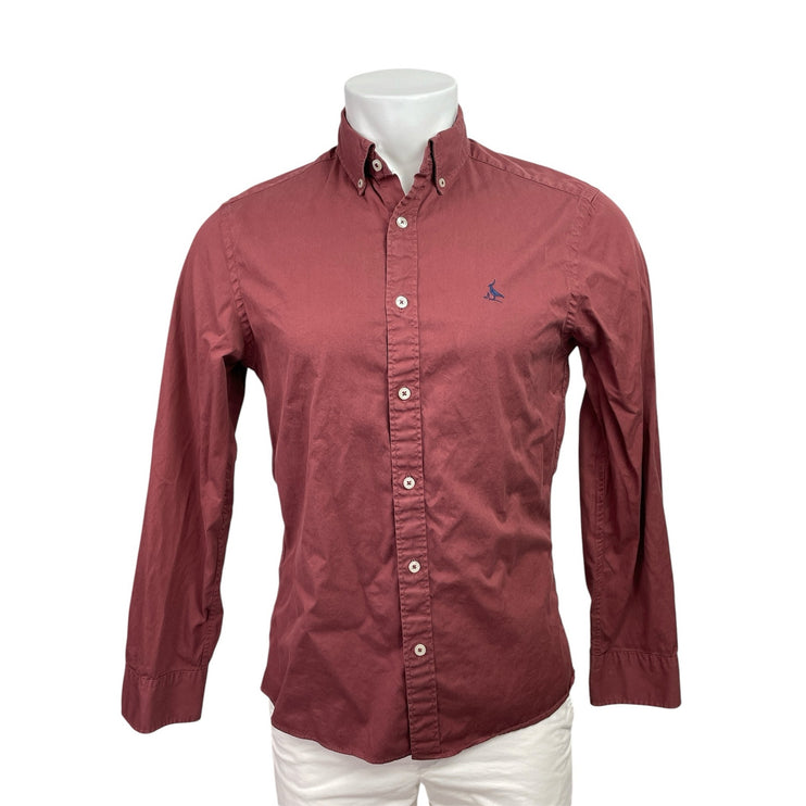 Charles Tyrwhitt Men's Red Slim Fit Long Sleeve Button Down Shirt Top Size S