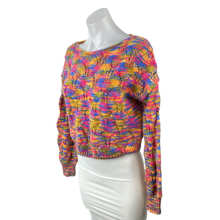 Wild Fable Multicolor Space Dye Crochet Long Sleeve Crop Pointelle Sweater Top S