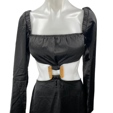 NEW WeWoreWhat Black Long Puff Sleeve Cutout Waist A Line Midi Dress Size XS
