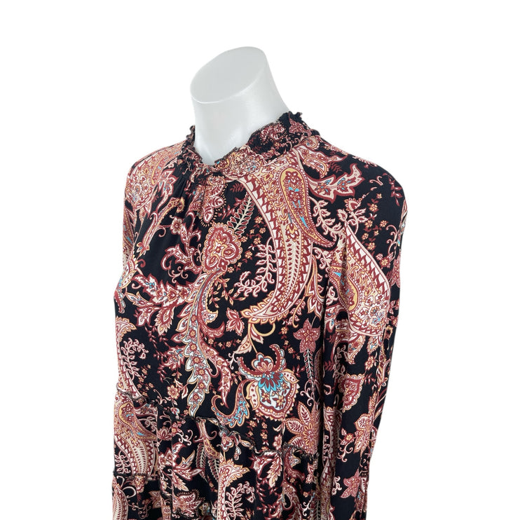 Anthropologie Cady Pink Floral Paisley Long Sleeve Mock Neck Tunic Mini Dress M