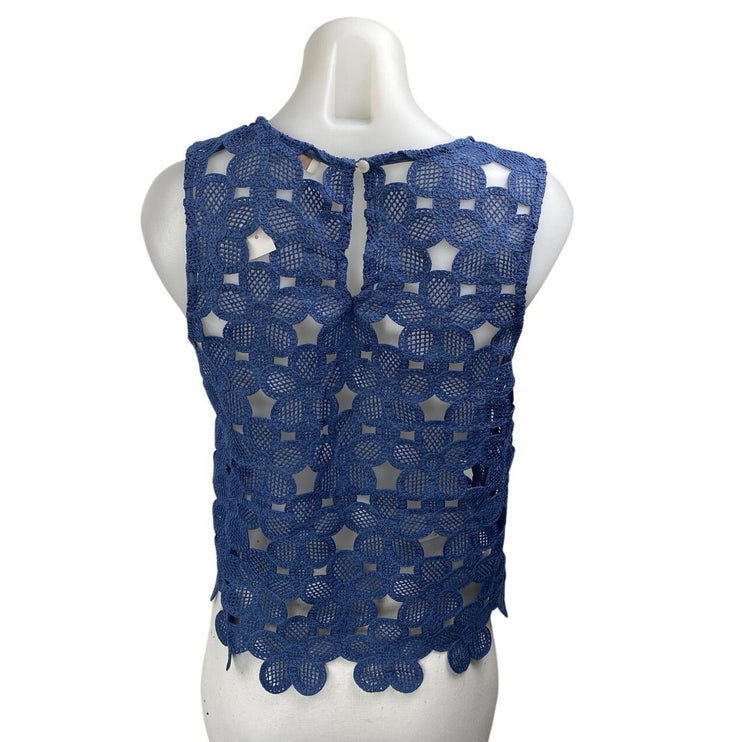 NEW Ann Taylor LOFT Blue Floral Crochet Knit Lace Sleeveless Tank Top Size S
