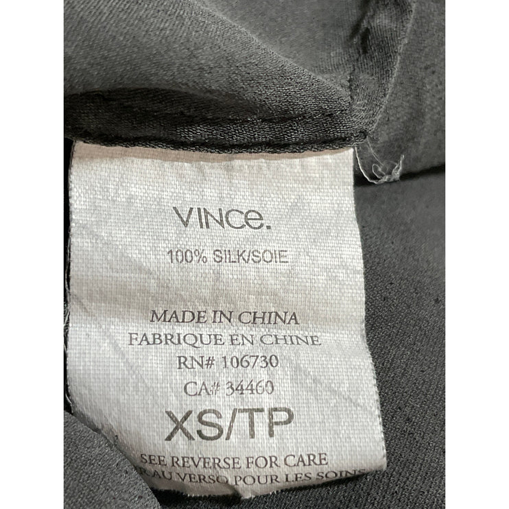 Vince 100% Silk Women's Black Ruched Deep V Neck Long Sleeve Tunic Blouse Top XS