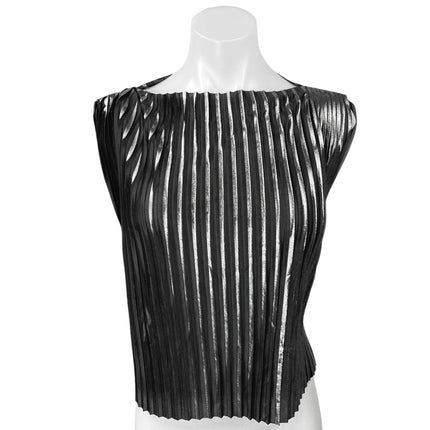 Zara Women's Black Metallic Pleated Sleeveless Crop Shirt Blouse Tank Top Size S