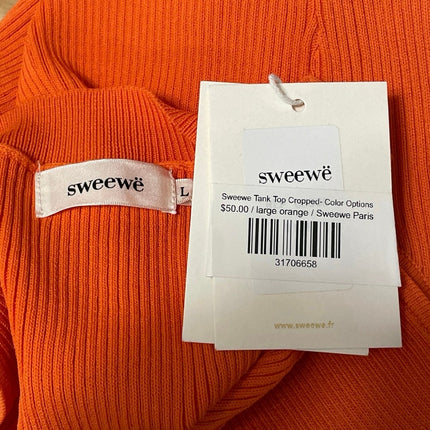 NEW Sweewe Women's Orange Sleeveless Ribbed Knit Crew Neck Cropped Tank Top Sz L