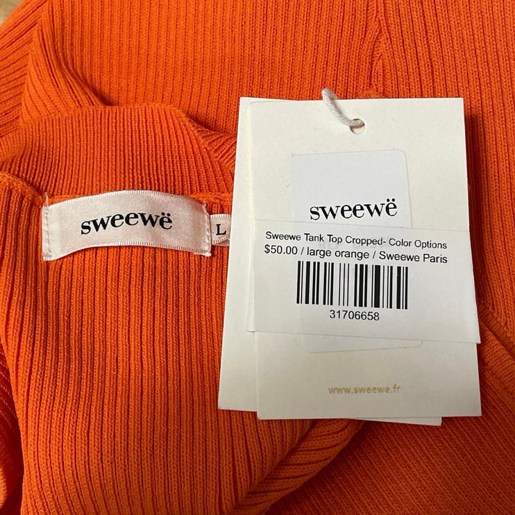 NEW Sweewe Women's Orange Sleeveless Ribbed Knit Crew Neck Cropped Tank Top Sz L