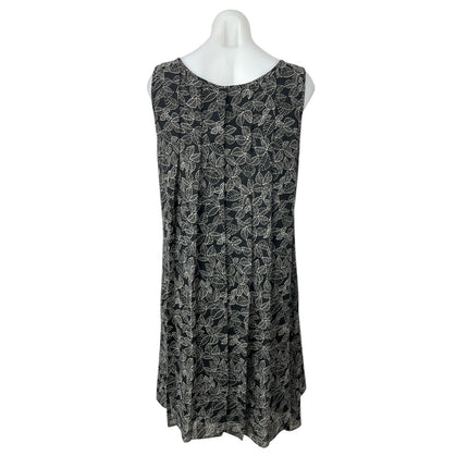 Max Studio Black Leaf Print Pleated Sleeveless Midi A-Line Tank Dress Size L