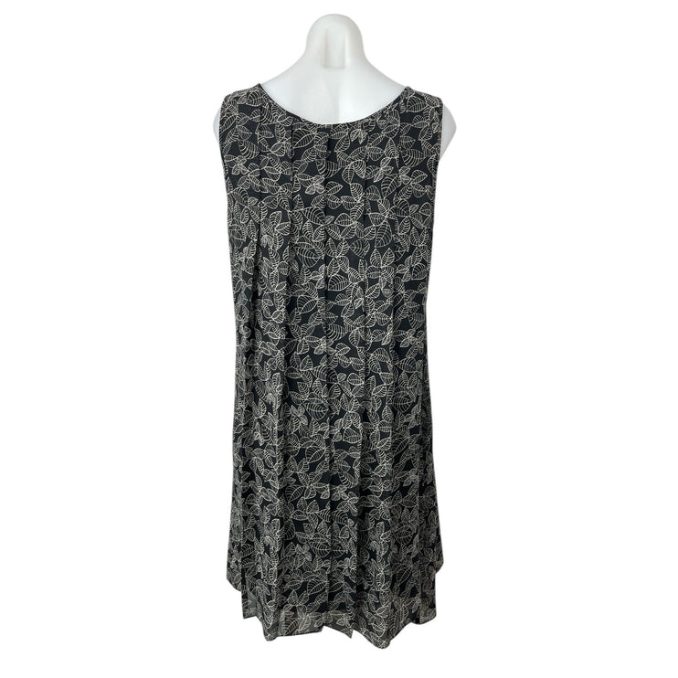 Max Studio Black Leaf Print Pleated Sleeveless Midi A-Line Tank Dress Size L