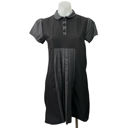 Nicolo Romano Women's Black Short Sleeve Collared Pleated Polo Mini Dress Size M