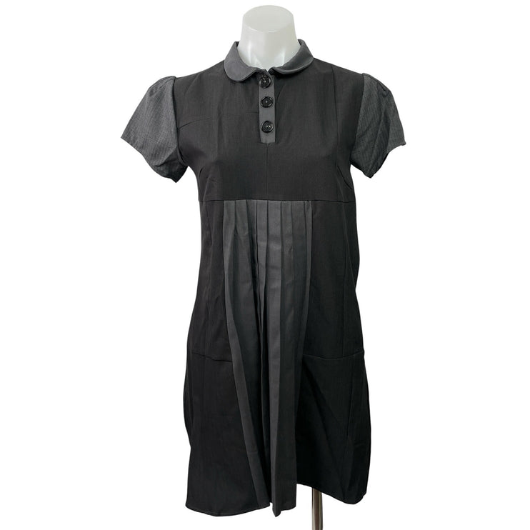Nicolo Romano Women's Black Short Sleeve Collared Pleated Polo Mini Dress Size M