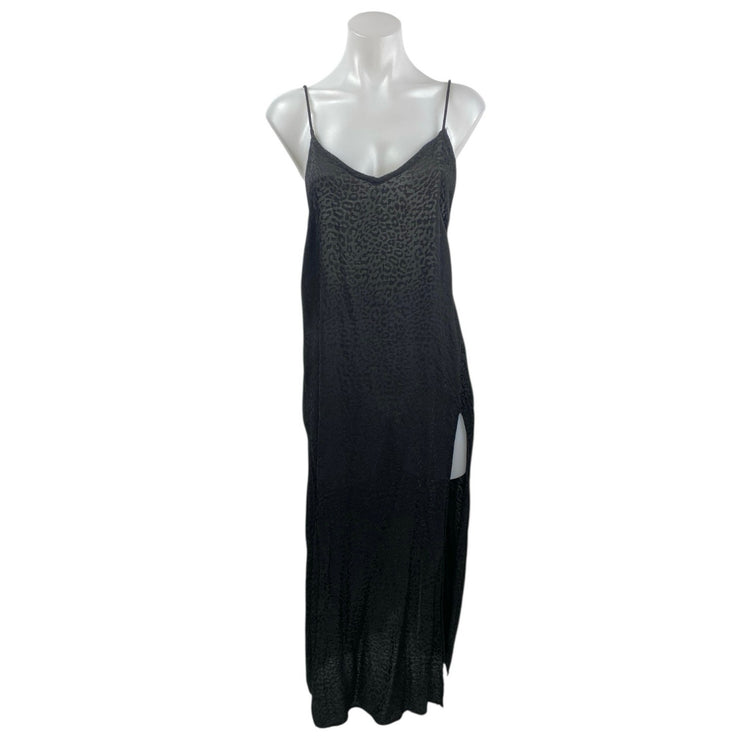 Motel Womens Black Sleeveless Leopard Slit Open Back Cami Midi Slip Dress Size S