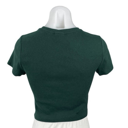 Aritzia TNA Home Stretch Green Knit Sculpt Short Sleeve T Shirt Crop Top Size M