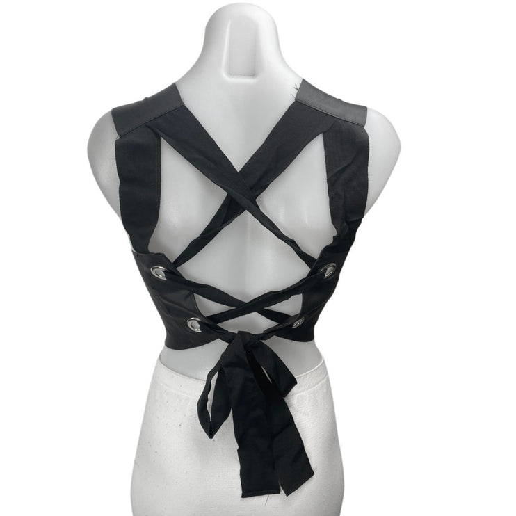 Zara Women's Black Faux Vegan Leather Sleeveless Lace Up Back Crop Tank Top Sz S