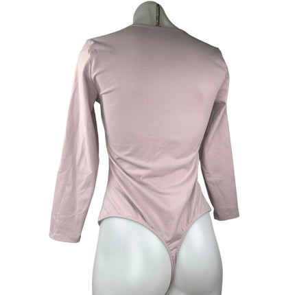 Free People Women's Pink Long Sleeve Square Neck One Piece Thong Bodysuit Top M