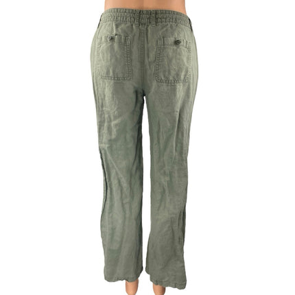Gap Women's Green Linen Low Rise Drawstring Straight Leg Trousers Pants Size 4