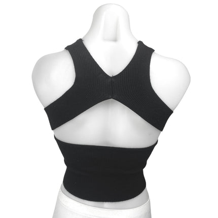 Mango MNG Black Sleeveless Ribbed Knit Sculpt Cutout Cami Tank Crop Top Size S