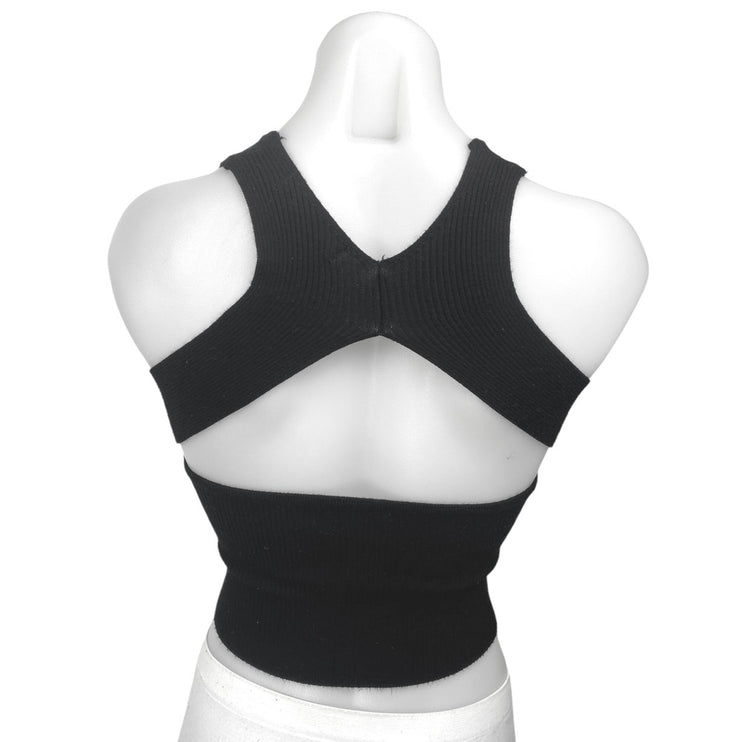 Mango MNG Black Sleeveless Ribbed Knit Sculpt Cutout Cami Tank Crop Top Size S