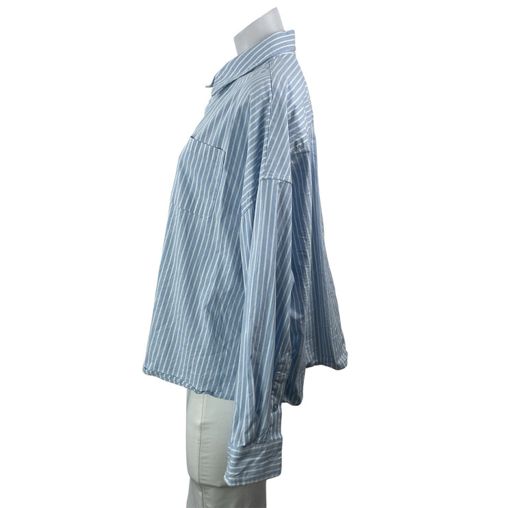 WeWoreWhat Women's Blue Striped Pocket Long Sleeve Button Down Shirt Top Size S