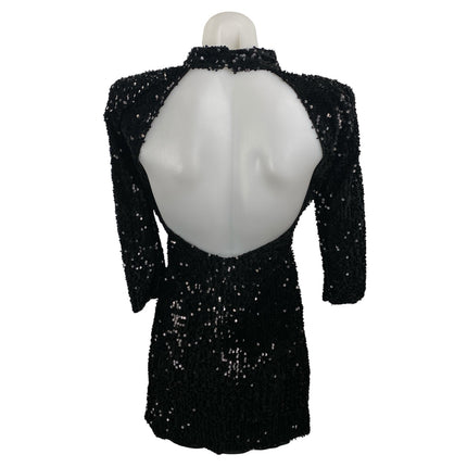 Zara Black Sequin Sparkly Mock Neck Backless Long Sleeve Mini Sheath Dress Sz XS