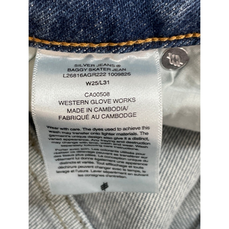 Silver Jeans Co Women's Blue Mid Rise Wide Leg Baggy Palazzo Denim Jeans Size 25