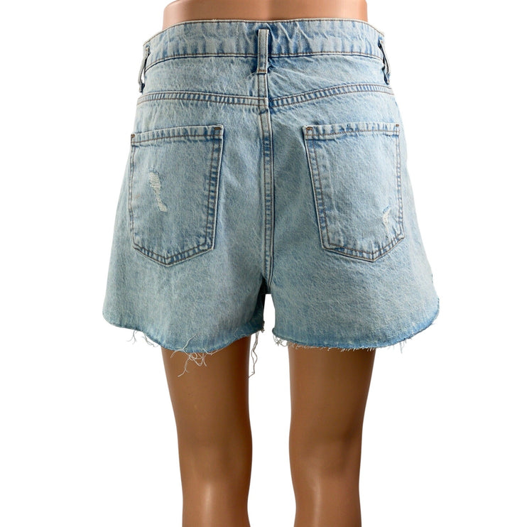 Zara Women's Blue High Rise Light Wash Distressed Cut Off Denim Jean Shorts S