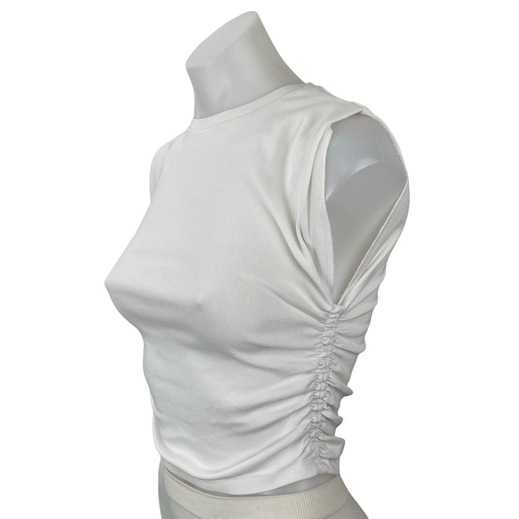 Zara Women's White Ruched Crew Neck Sleeveless Minimalist Casual Crop Tank Top M