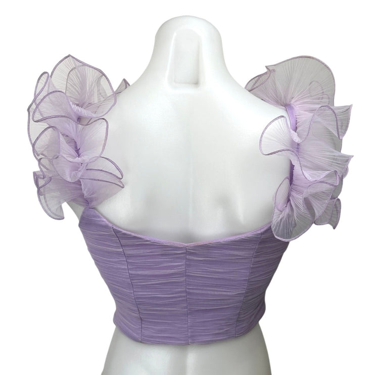 Zara Purple Sleeveless Ruffle Draped Tulle V-neck Corset Crop Tank Top Size S