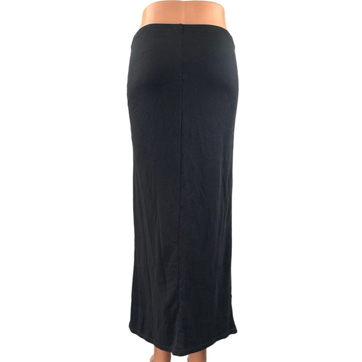 Monki Womens Black High Waisted Pull On Straight Pencil Midi Slip Skirt Size XXS