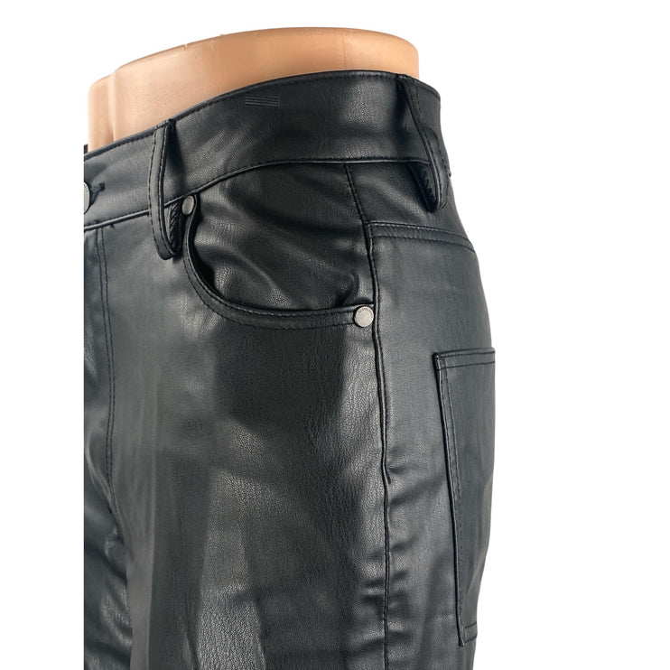 Zara Women's Black Faux Leather Vegan High Rise Straight Leg Trousers Pants Sz 4