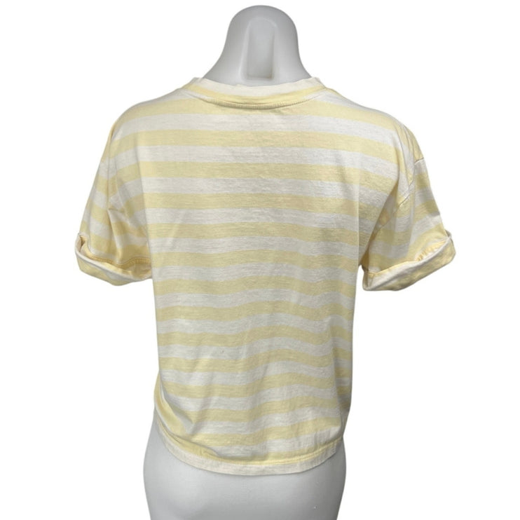 Club Monaco Women's Yellow White Striped Short Sleeve T Shirt Tee Top Size S