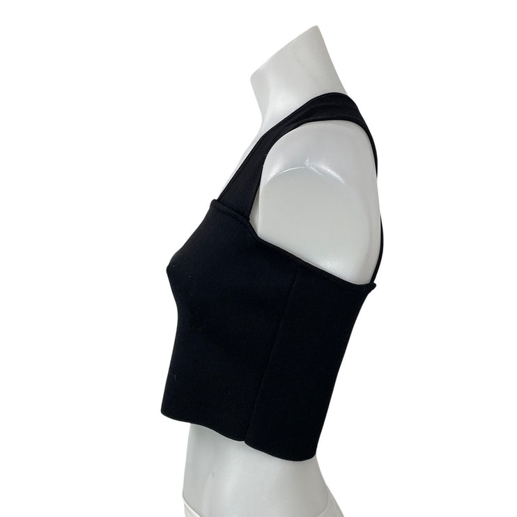 Aritzia Babaton Black Sleeveless Knit Cross Back Square Neck Crop Tank Top Sz M
