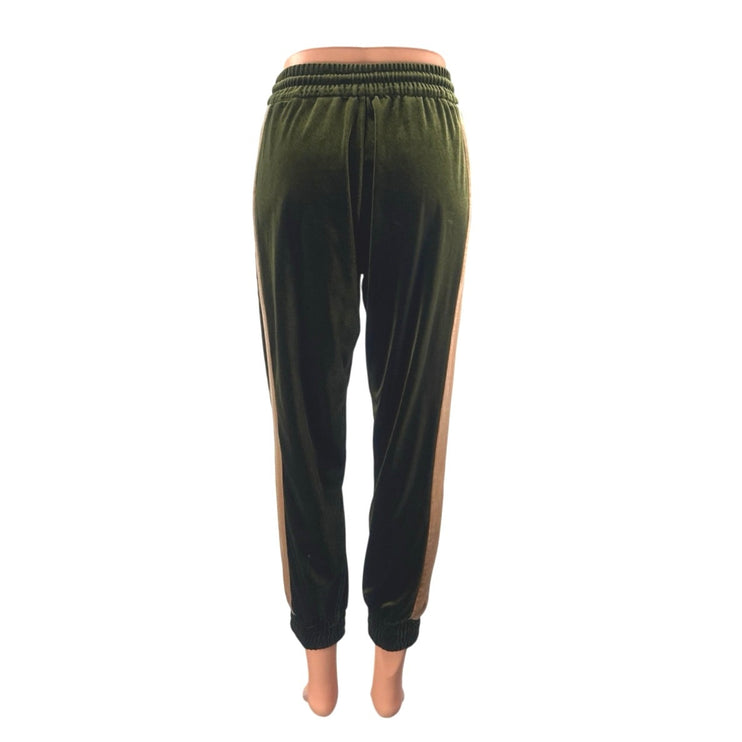Zara Women's Green Velvet Velour Colorblock High Rise Jogger Sweat Pants Size XS
