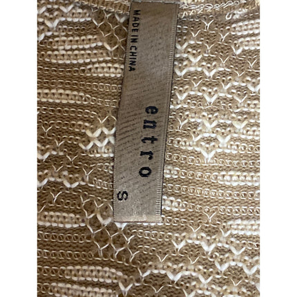 Entro Women's Beige Patterned Fringe Tassels Long Sleeve Bohemian Sweater Top S