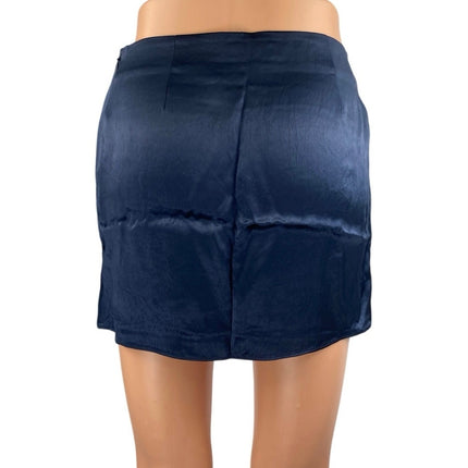 NEW Aritzia Babaton Women's Blue Silky Satin Side Zip Mini Slip Pencil Skirt 0