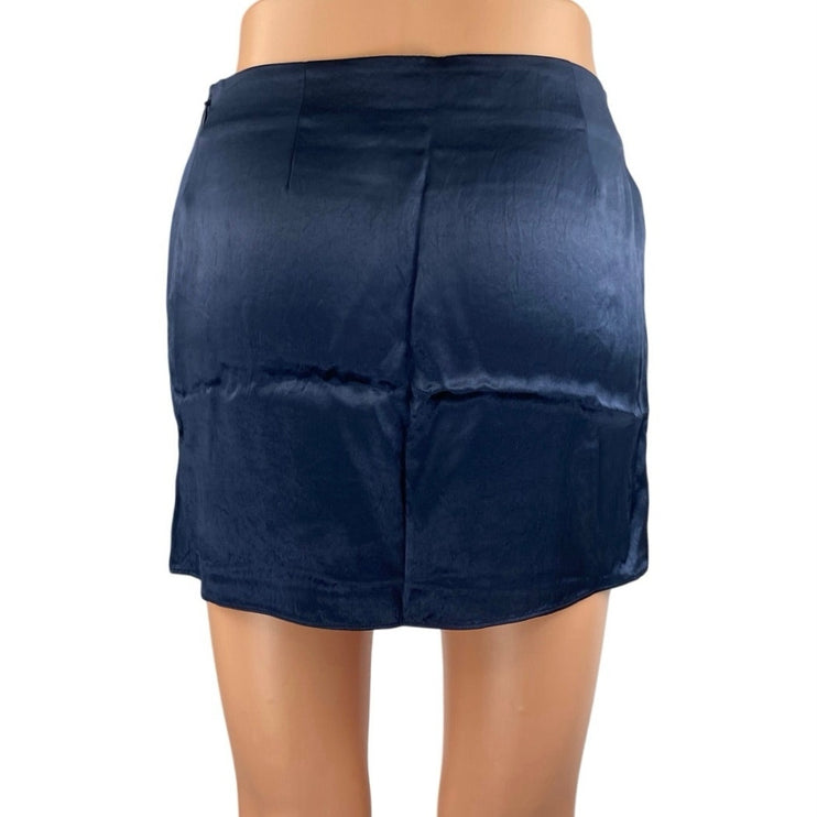 NEW Aritzia Babaton Women's Blue Silky Satin Side Zip Mini Slip Pencil Skirt 0