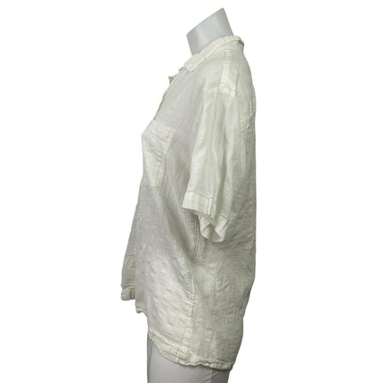 Flores Women's White Short Sleeve Pocket Minimalist Button Down Shirt Top Size M