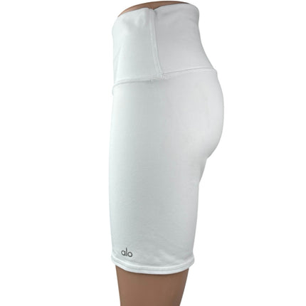 Alo Yoga Women's White High Waisted Yoga Running Athletic Biker Shorts Size M