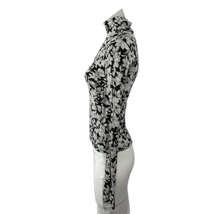 Alice + Olivia Delaina Floral Turtle Neck Long Sleeve Fitted Shirt Blouse Top XS