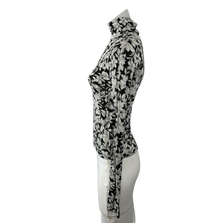 Alice + Olivia Delaina Floral Turtle Neck Long Sleeve Fitted Shirt Blouse Top XS