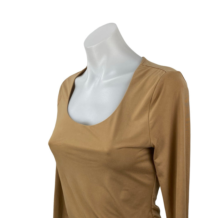 Express Women's Tan Long Sleeve Scoop Neck Thong T Shirt Bodysuit Top Size S