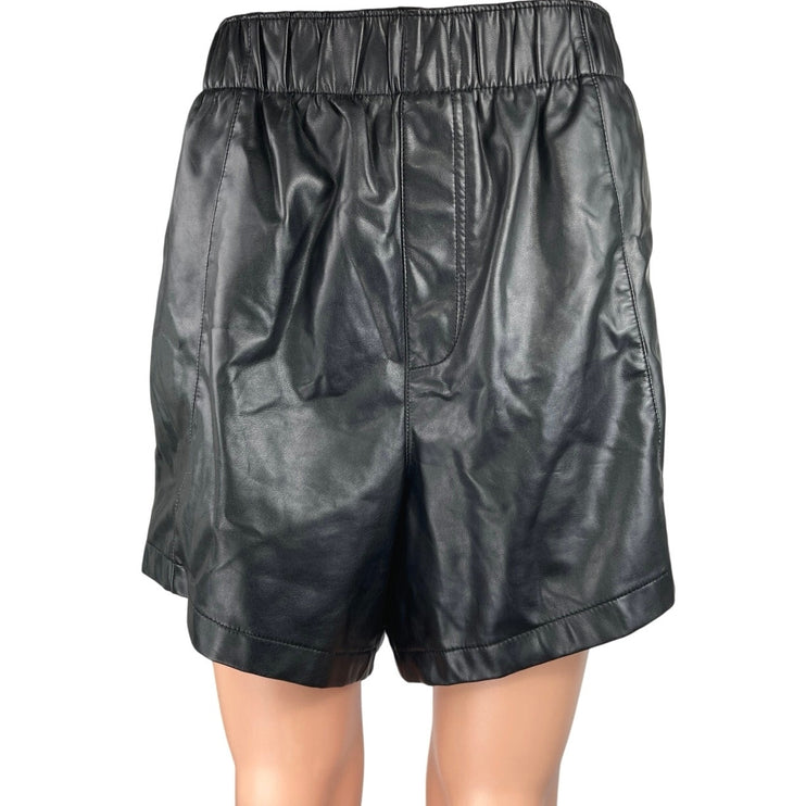 Abercrombie & Fitch Black Faux Vegan Leather High Waist Wide Leg Shorts Size L