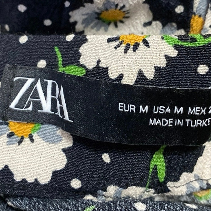 Zara Women's Black Floral Polka Dots High Rise Cropped Trousers Pants Size M