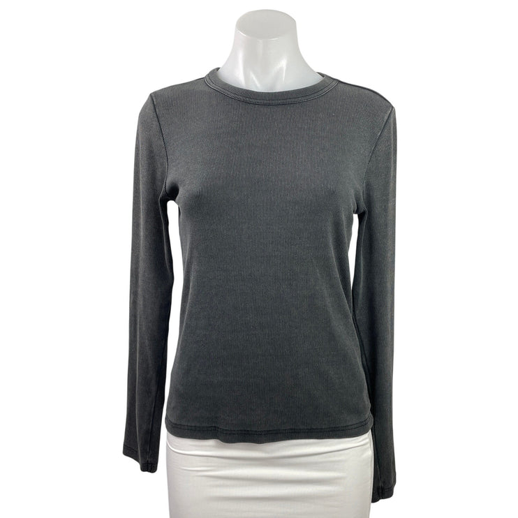 Zara Womens Black Ribbed Knit Crewneck Long Sleeve Pullover Sweater Top Size L