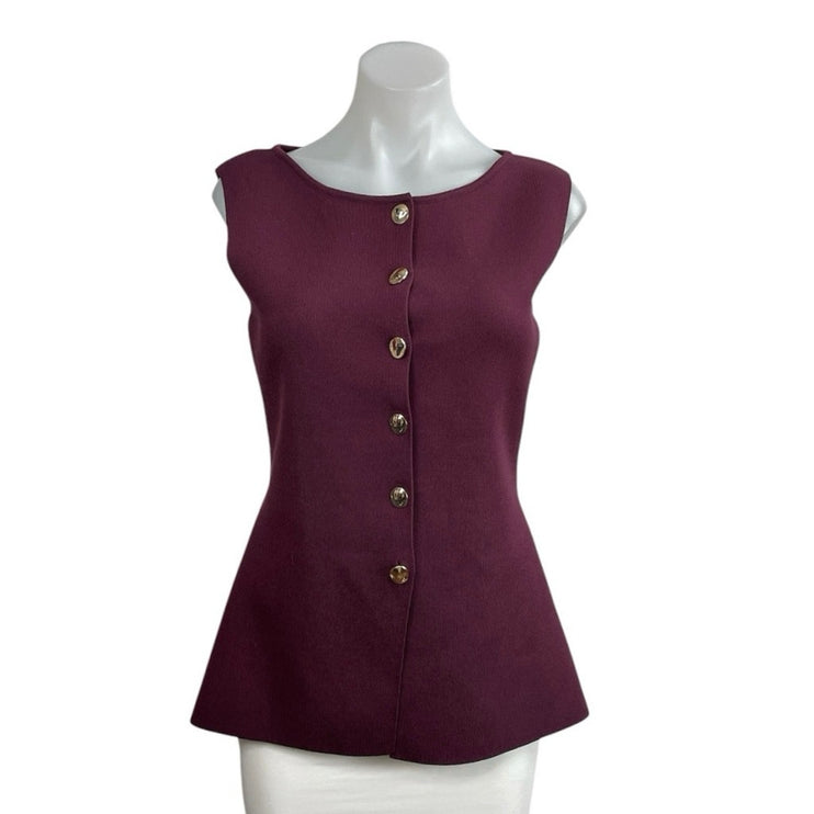 Zara Women's Boat Neck Sleeveless Button Up Tunic Peplum Tank Blouse Vest Top M