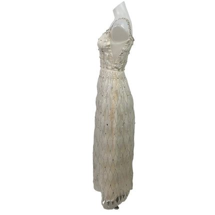 NEW Women's White Sequin Rhinestone Sleeveless Square Neck A-Line Tank Dress XS