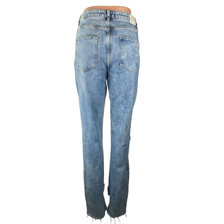 Zara Women's Blue Light Wash Distressed High Rise Flared Bootcut Denim Jeans 6