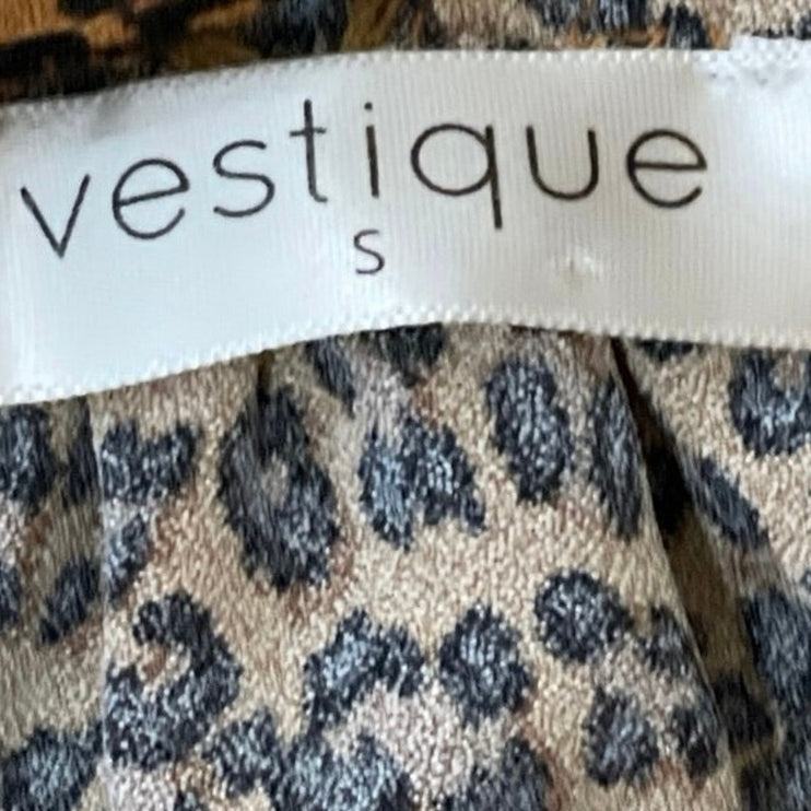 Vestique Brown Leopard Animal Print Sleeveless Tiered Swing A Line Mini Dress S