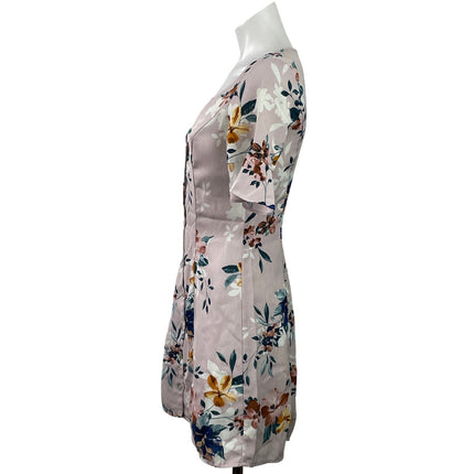 Sadie & Sage Women's Pink Short Sleeves Floral Button Down Mini A-line Dress XS