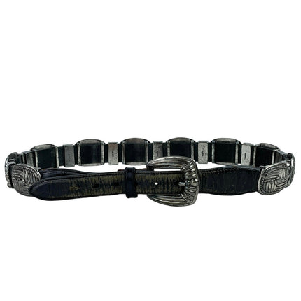 Vintage 1995 Brighton Black Silver Heavy Western Style Concho Leather Belt