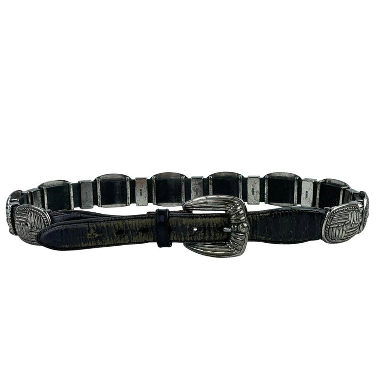 Vintage 1995 Brighton Black Silver Heavy Western Style Concho Leather Belt