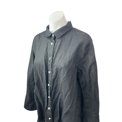J.Crew Black Linen Long Sleeve Relaxed Button Down Mini Beach Shirt Dress Sz M